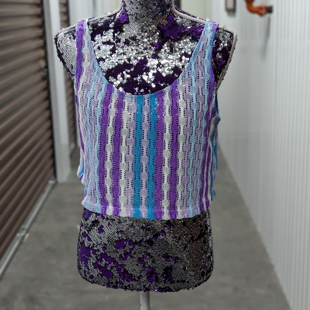 Wild Fable Women's Large Striped Mesh Blue White & purple striped crop top